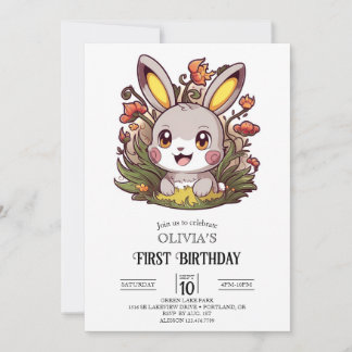 Rabbit Bunny 1. Geburtstag digital Einladung