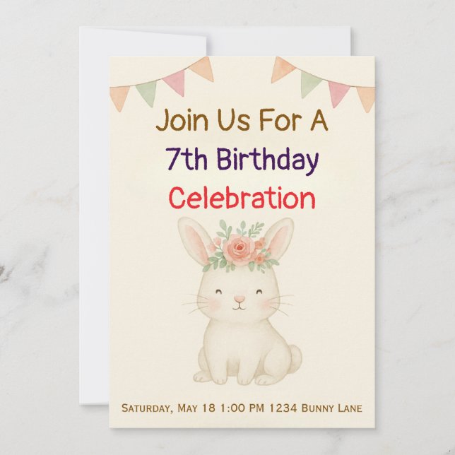Rabbit Bunny Birthday Invitation Einladung (Vorderseite)