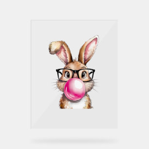 Rabbit Bunny Blows Gum Osterfeiertag Rosa Wo Acrylschild