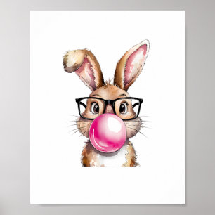 Rabbit Bunny Blows Gum Osterfeiertag Rosa Wo Poster