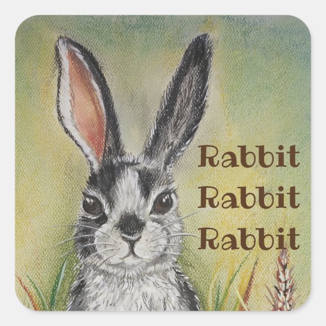 Rabbit Bunny Viel Glück Typografie Grüne Ostergebu Quadratischer Aufkleber (Vorderseite)