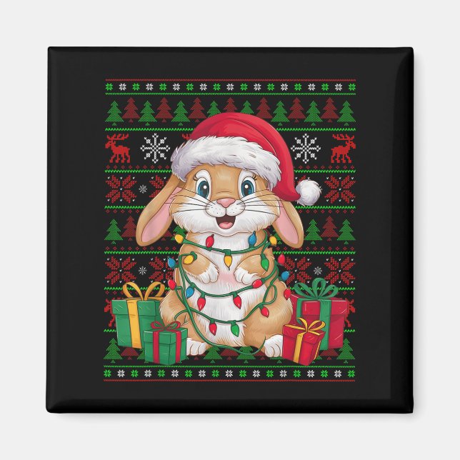 Rabbit Bunny Xmas Lights Ugly Santa Hat Bunny Chri Magnet (Vorne)