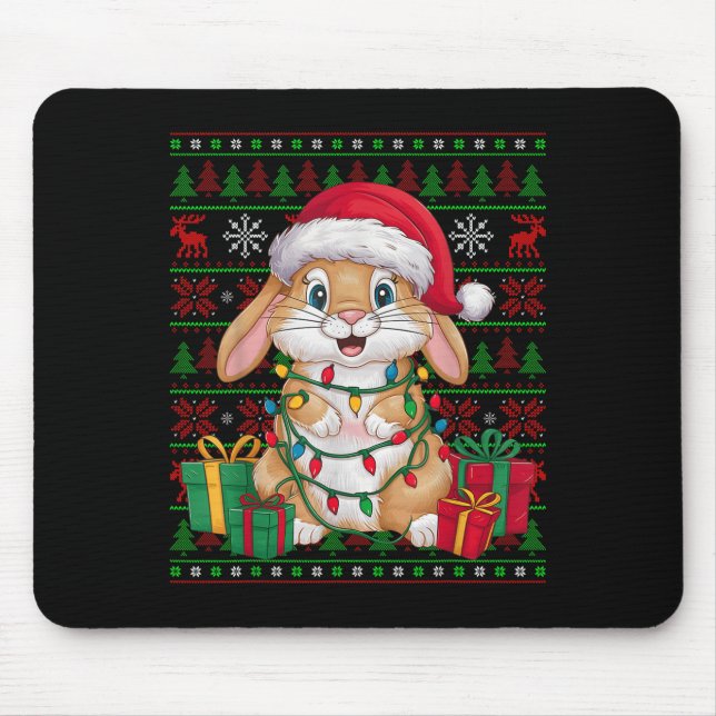 Rabbit Bunny Xmas Lights Ugly Santa Hat Bunny Chri Mousepad (Vorne)
