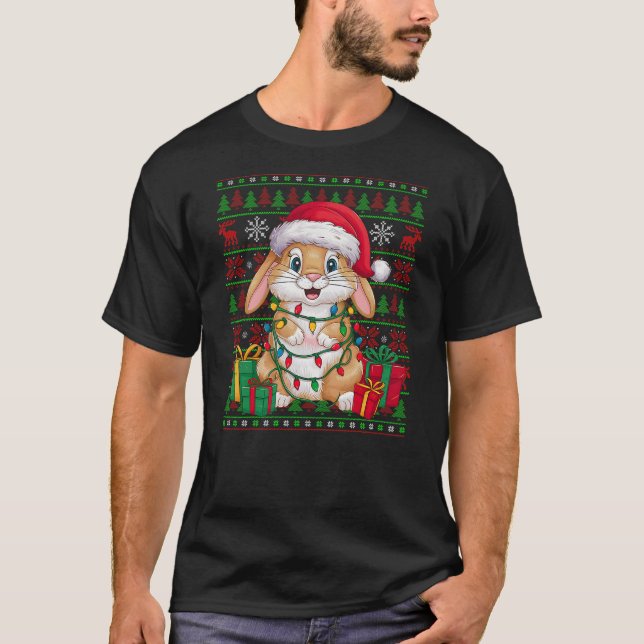 Rabbit Bunny Xmas Lights Ugly Santa Hat Bunny Chri T-Shirt (Vorderseite)