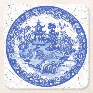 Rabbit Chinoiserie Blue White Willow Einzigartig Rechteckiger Pappuntersetzer