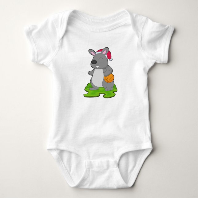 Rabbit Christmas Basketball Baby Strampler (Vorderseite)