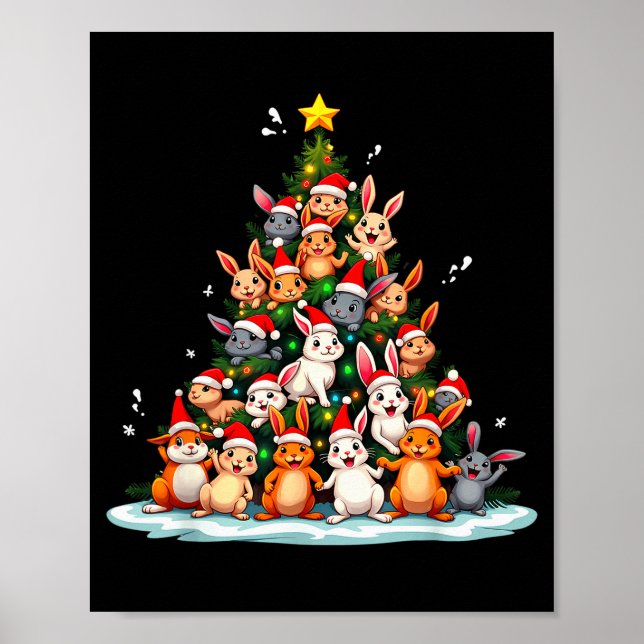 Rabbit Christmas Tree Funny Holiday Bunny  Poster (Vorne)