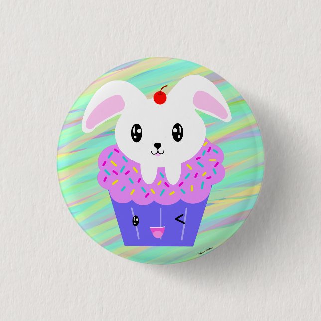 Rabbit Cupcake Niedlich Kawaii Pastel Rainbow Button (Vorderseite)