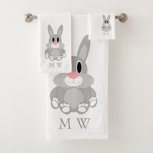 Rabbit Design Monogrammed Badhandtuch Set (Insitu)