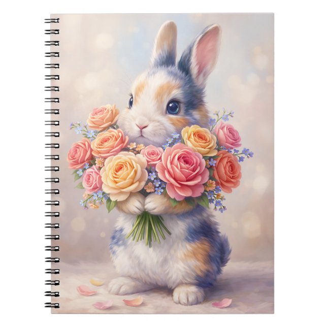 Rabbit design notebook with flowers / spiral noteb notizblock (Vorderseite)