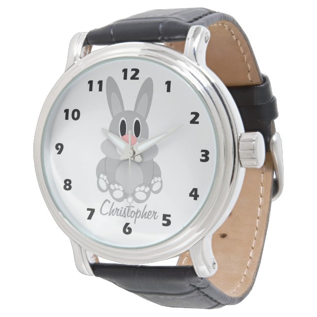 Rabbit Design Personalised Armbanduhr (Schrägansicht)