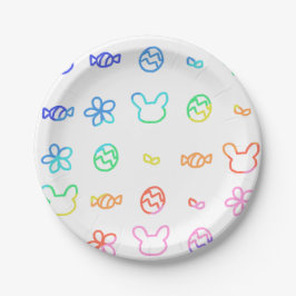 Rabbit, eggs, sweets and flowers 卵とお菓子と花ペーパープレート pappteller