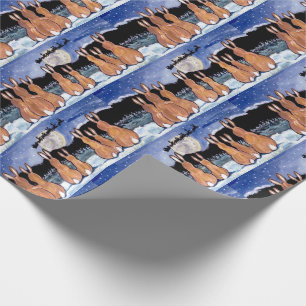 Rabbit Familie beobachtet Santa Moon Blue Geschenk Geschenkpapier