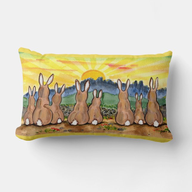 Rabbit Family Sunrise Upbeat Designer Throw Kissen (Vorderseite)