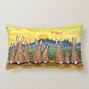 Rabbit Family Sunrise Upbeat Designer Throw Kissen