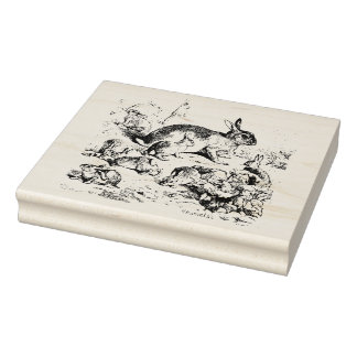 Rabbit Family Wooden Stamp Gummistempel