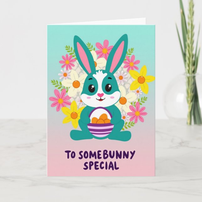 Rabbit Floral Basket Design Card Karte (Vorderseite)