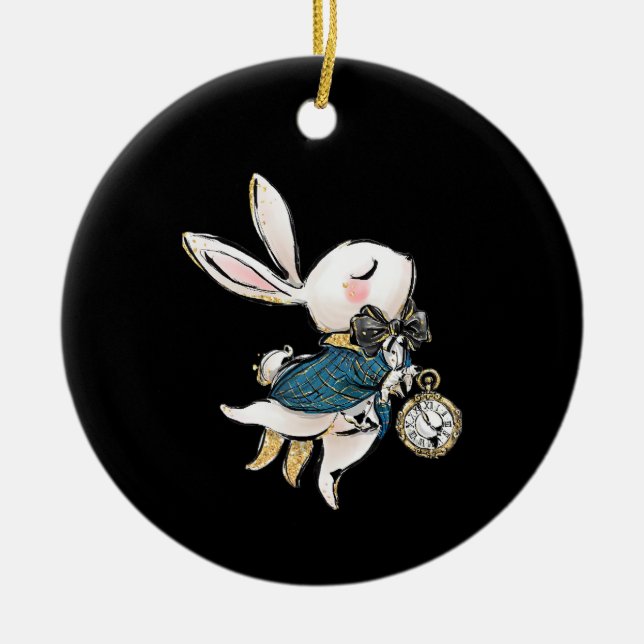 Rabbit-Geschenk | Alice im Wunderland Weißes Kanin Keramik Ornament (Vorne)