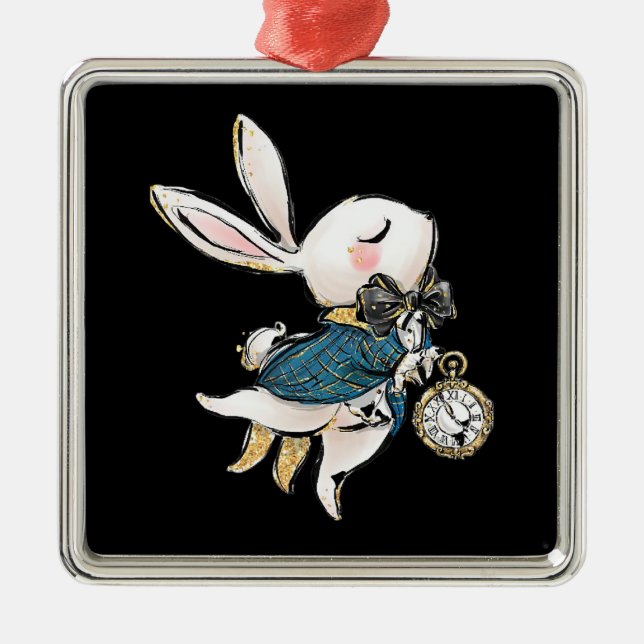 Rabbit-Geschenk | Alice im Wunderland Weißes Kanin Ornament Aus Metall (Vorne)