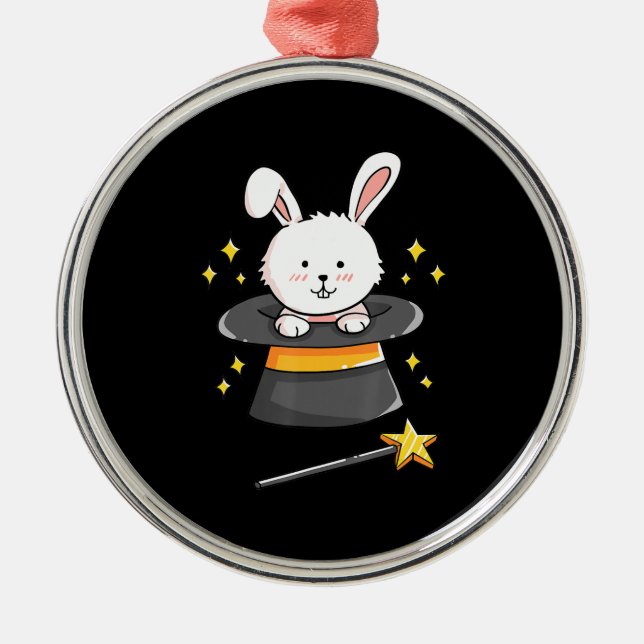 Rabbit Gift|Bunny Magic Wand Zauberer Hexe Ornament Aus Metall (Vorne)