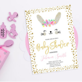 Rabbit Gray Gold Confetti Kinderdusche Einladung