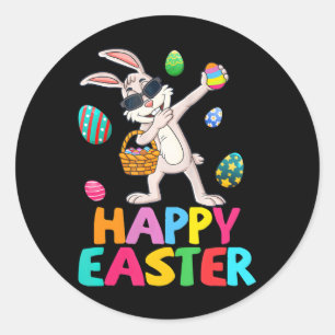 Rabbit Happy Oaster Day Eggs Dab Boys Runder Aufkleber