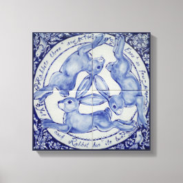 Rabbit Hare Bird Tile Medallion Art Blue & White Leinwanddruck