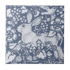 Rabbit Hare Denim Blue Botanical Dedham Delft Fliese