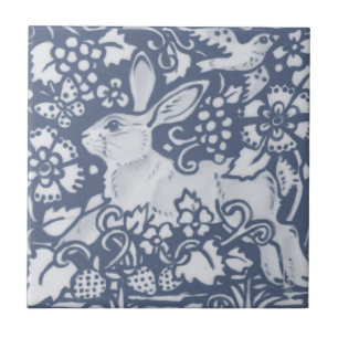 Rabbit Hare Denim Blue Botanical Dedham Delft Fliese