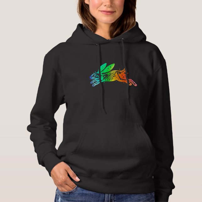 Rabbit Hare Skeleton Jumping Colorful Esoteric Lin Hoodie (Vorderseite)
