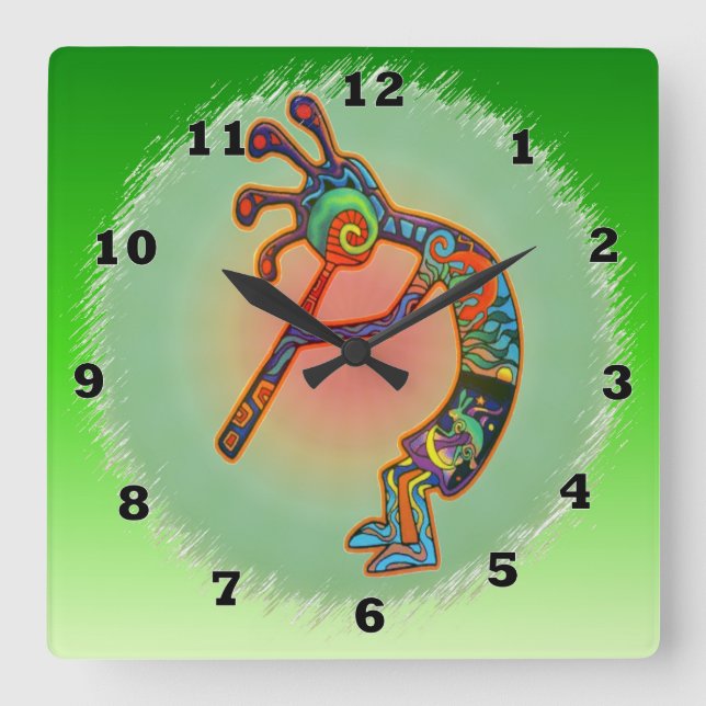 Rabbit Kokopelli Quadratische Wanduhr (Vorderseite)