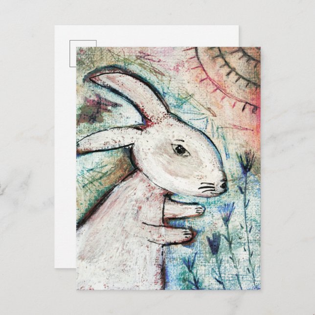 Rabbit-Kunst primitiv Postkarte (Vorne/Hinten)