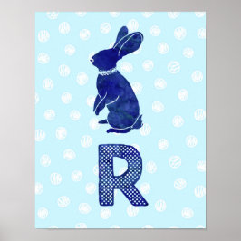 Rabbit Letter R Blue Dots für das Kinderzimmer von Poster