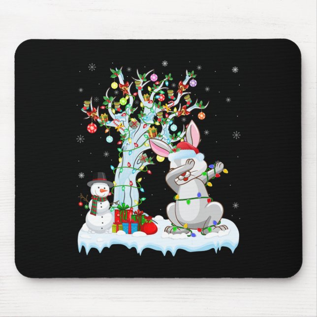 Rabbit Lights Xmas Tree Funny Dabbing Rabbit Chris Mousepad (Vorne)