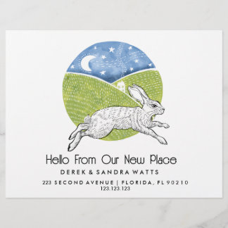 Rabbit  Lino Style Change of Address Card  Flyer