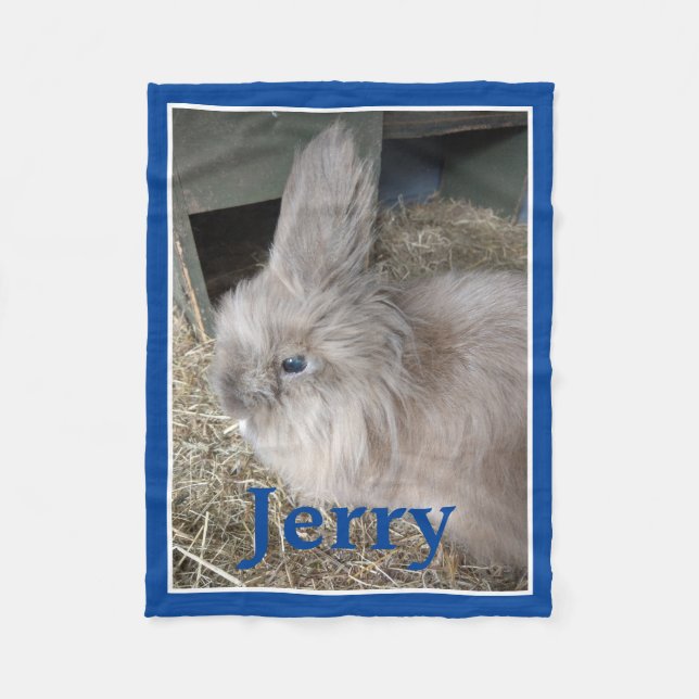 Rabbit Lover's Personalisiertes Foto und Name Blau Fleecedecke (Vorderseite)