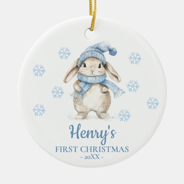 Rabbit Personalized Baby's First Christmas Keramik Ornament (Vorne)