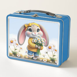 Rabbit pink ears white daisies metall brotdose