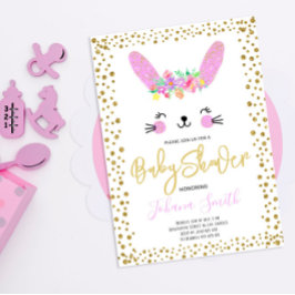 Rabbit Pink Gold Confetti Kinderdusche Einladung