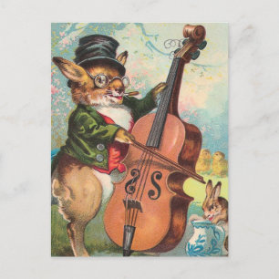 "Rabbit Playing the Cello" Vintage Postkarte
