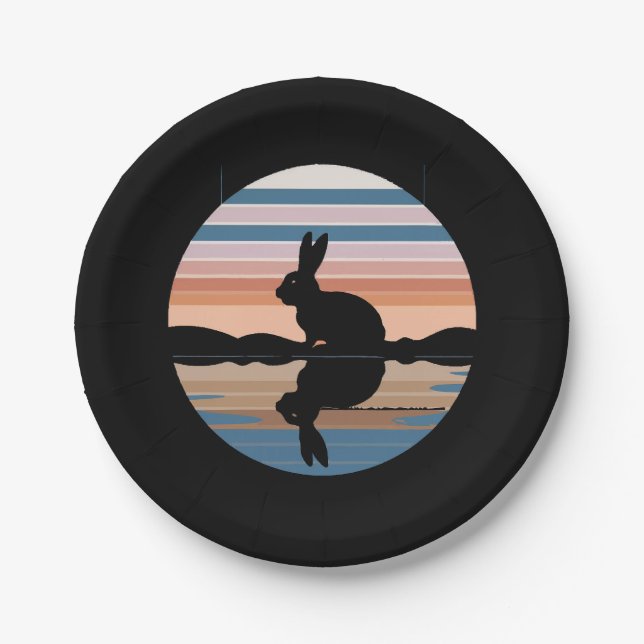 Rabbit Retro Sunset Pappteller (Vorderseite)