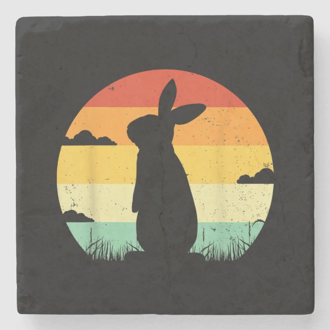 Rabbit Retro Vintager 80er Style Bunny Lover Steinuntersetzer (Vorderseite)