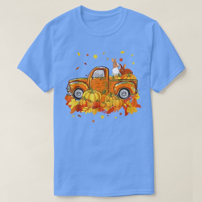 Rabbit Riding LKW Pumpkin Herbstleaves Fall T-Shirt (Design vorne)