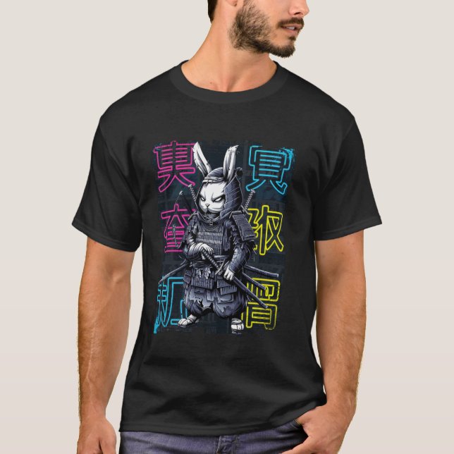 Rabbit Samurai Warrior japanische Kunst T-Shirt (Vorderseite)