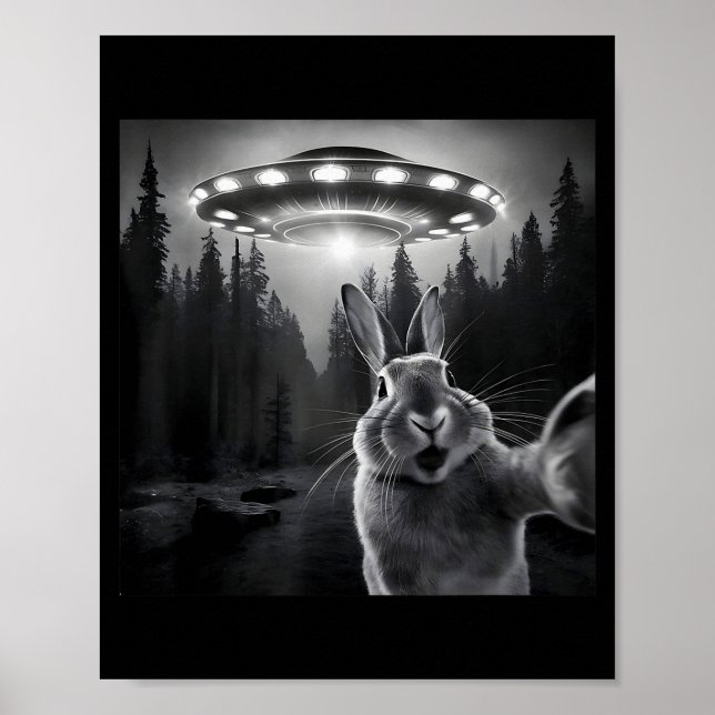 Rabbit Selfie With Ufo - Funny Bunny Graphic Alien Poster (Vorne)