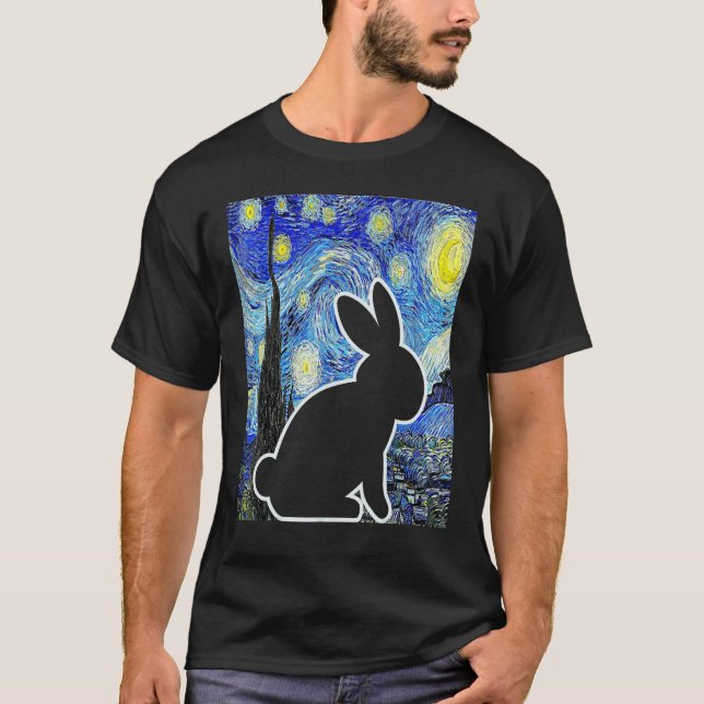 Rabbit Starry Night Bunny Lover Van Gogh Gemälde T-Shirt (Vorderseite)