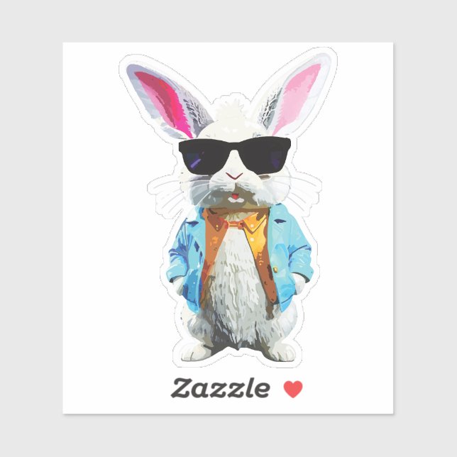 Rabbit Sticker with Jacket and Sunglasses (Blatt)