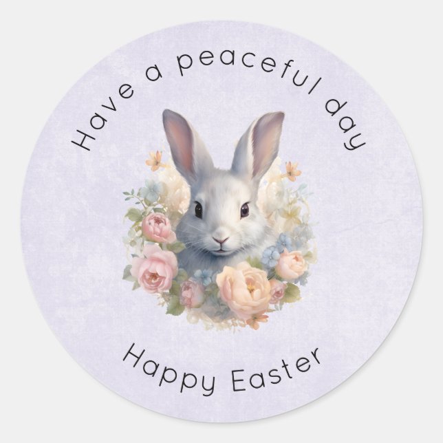 Rabbit Surrounded by Pastel Flowers Cute Easter Runder Aufkleber (Vorderseite)