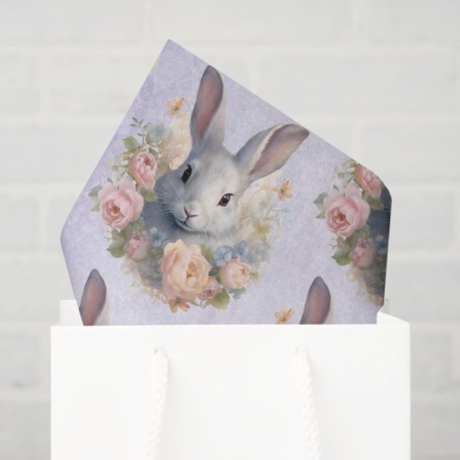 Rabbit Surrounded by Pastel Flowers Cute Pattern Seidenpapier (Geschenk Tasche)