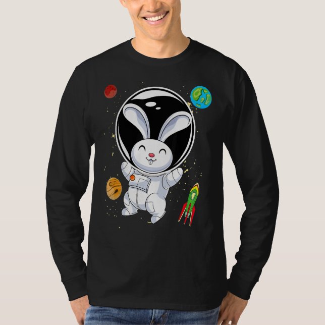 Rabbit Süße Tier Rocket Planets Scientist Astron T-Shirt (Vorderseite)